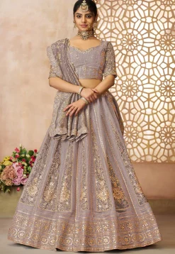 Woven Tissue Silk Lehenga in Dusty Purple