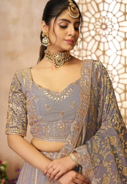 Woven Tissue Silk Lehenga in Dusty Purple