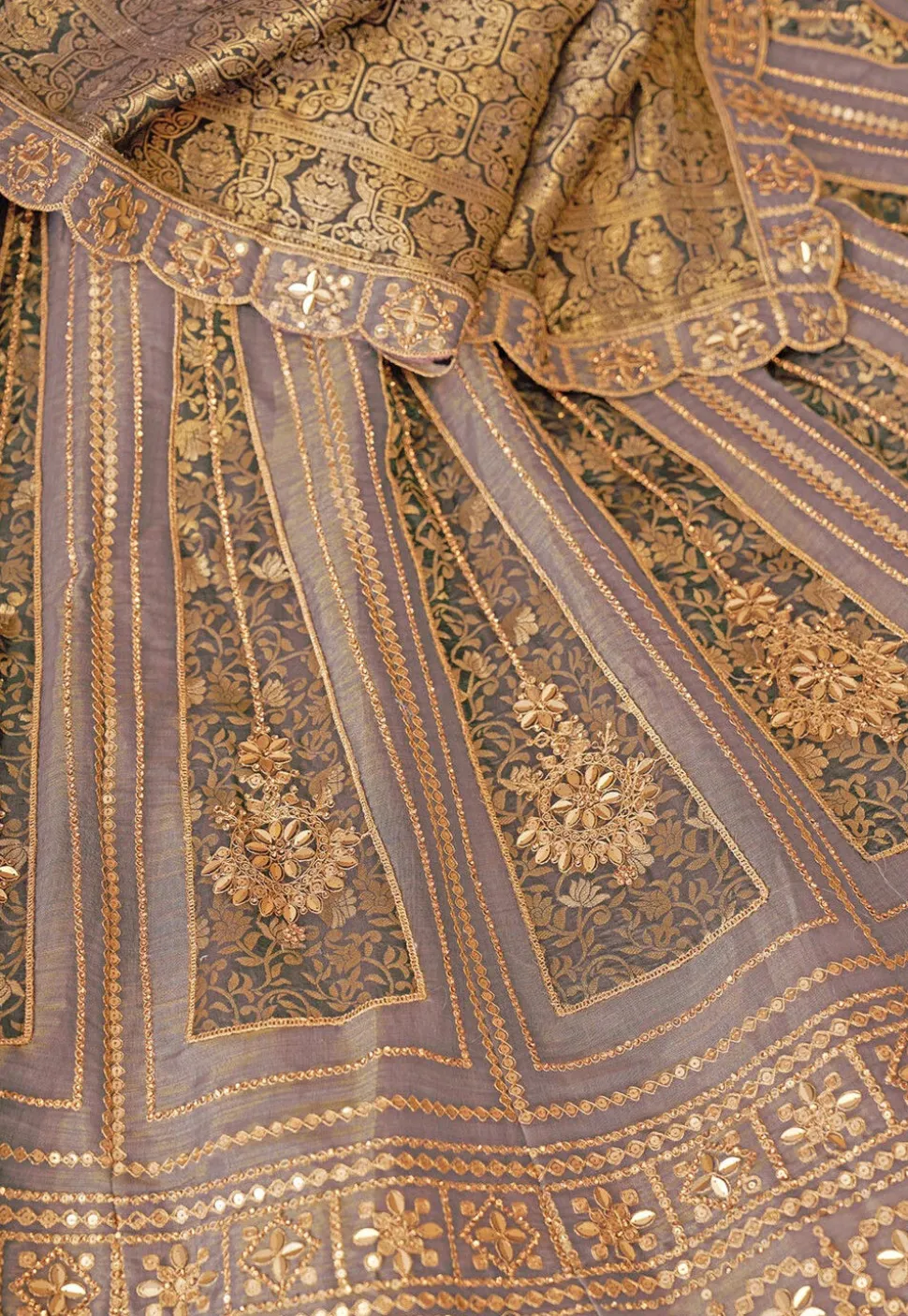 Woven Tissue Silk Lehenga in Dusty Purple