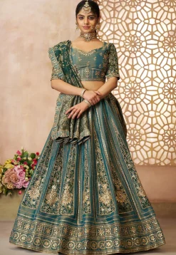 Woven Tissue Silk Lehenga in Blue