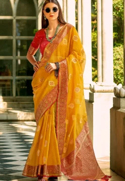 Woven Tissue Silk Saree in Yellow