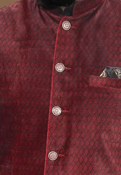 Woven Velvet Nehru Jacket in Maroon