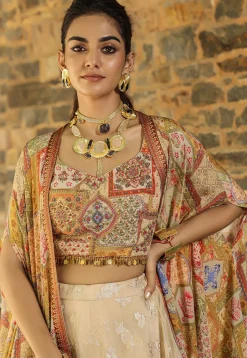 Woven Viscose Crepe Crop Top Set in Multicolor