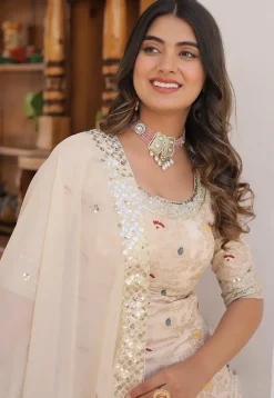 Woven Viscose Jacquard Pakistani Suit in Off White