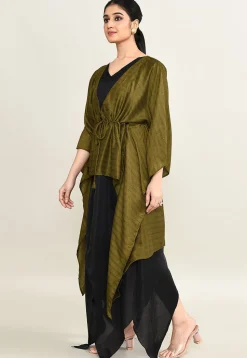 Woven Viscose Silk Asymmetric Dress in Black