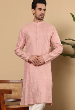 Woven Viscose Silk Kurta in Peach