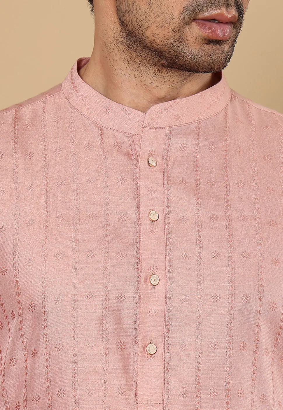 Woven Viscose Silk Kurta in Peach