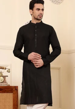Woven Viscose Silk Kurta in Black