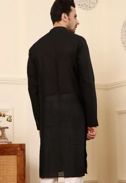 Woven Viscose Silk Kurta in Black