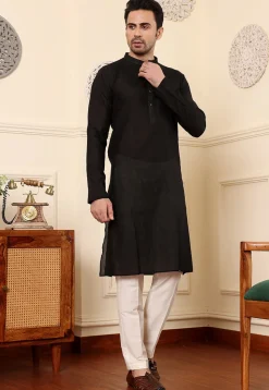 Woven Viscose Silk Kurta in Black