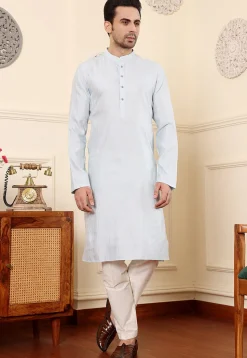 Woven Viscose Silk Kurta in Light Blue