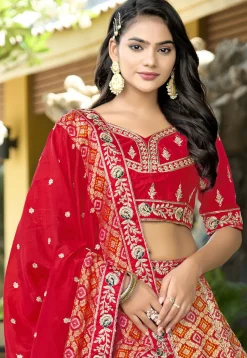 Woven Viscose Silk Lehenga in Red