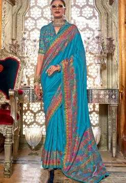 Woven Viscose Silk Saree in Sky Blue