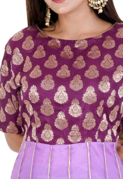 Woven Yoke Net Abaya Style Suit in Purple