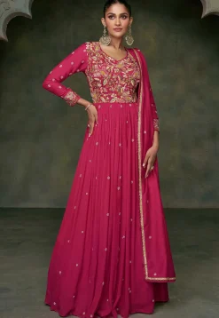 Zardosi Art Silk Abaya Style Suit in Pink