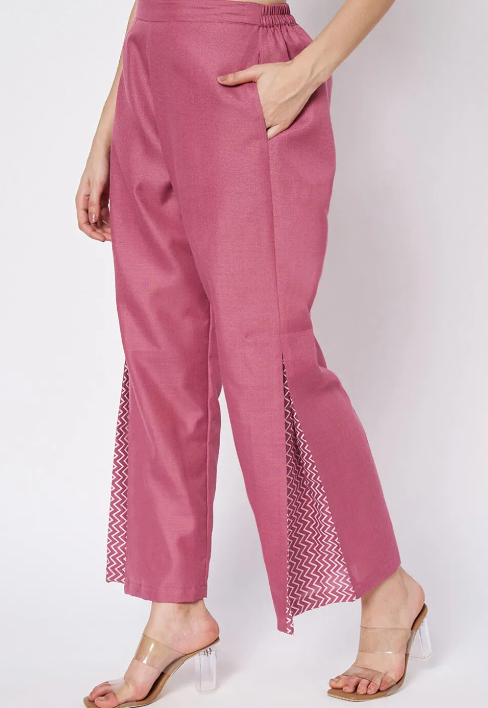 Zig Zag Printed Cotton Pant in Pink