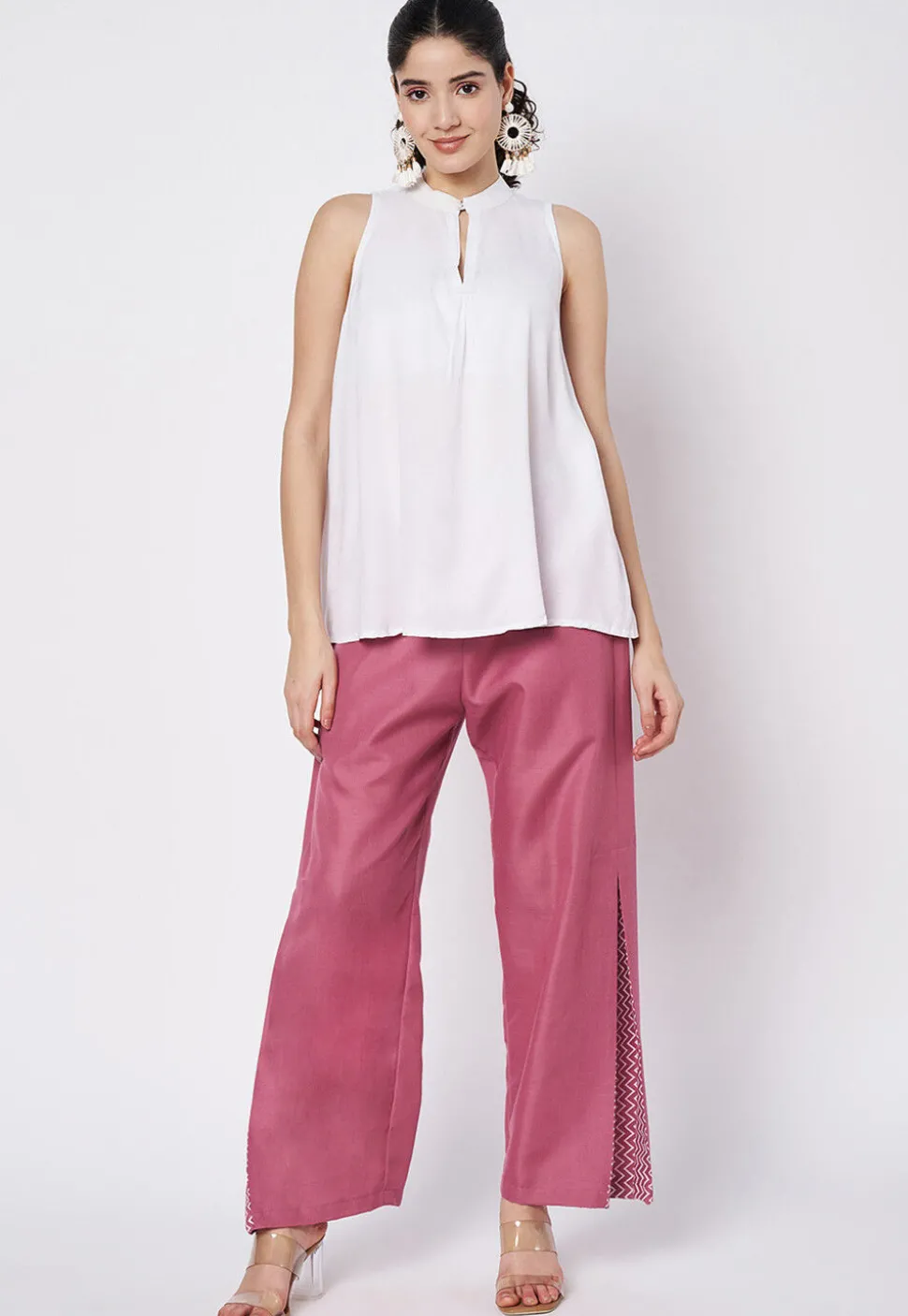 Zig Zag Printed Cotton Pant in Pink