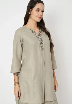 Zig Zag Printed Cotton Tunic in Light Grey