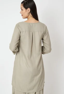 Zig Zag Printed Cotton Tunic in Light Grey