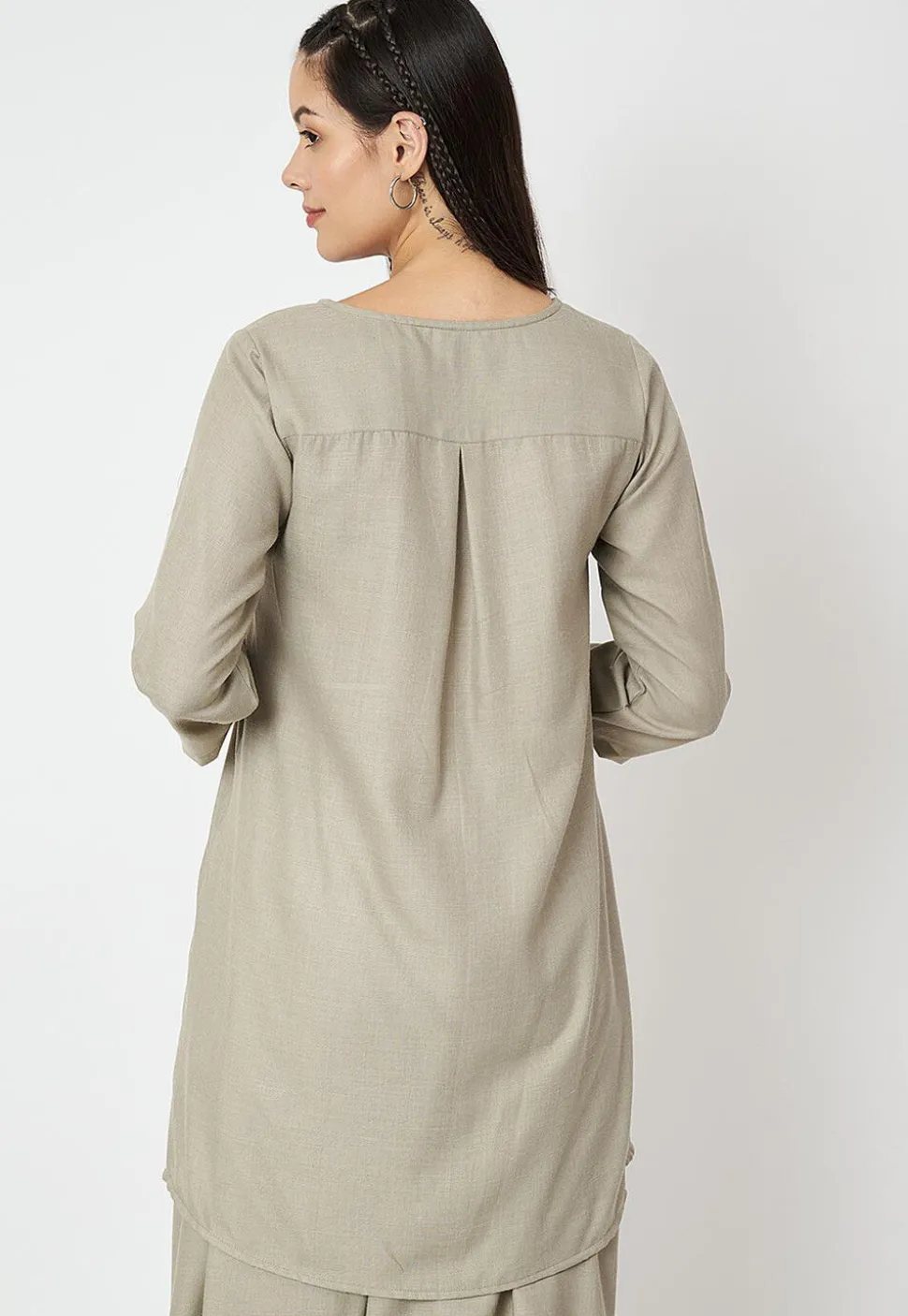 Zig Zag Printed Cotton Tunic in Light Grey