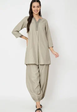 Zig Zag Printed Cotton Tunic in Light Grey