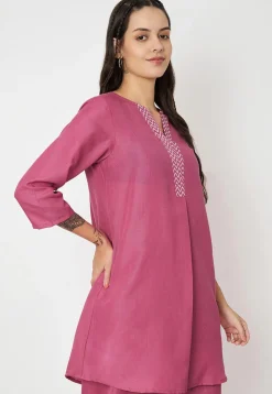 Zig Zag Printed Cotton Tunic in Pink