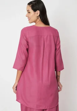 Zig Zag Printed Cotton Tunic in Pink