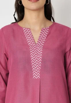 Zig Zag Printed Cotton Tunic in Pink